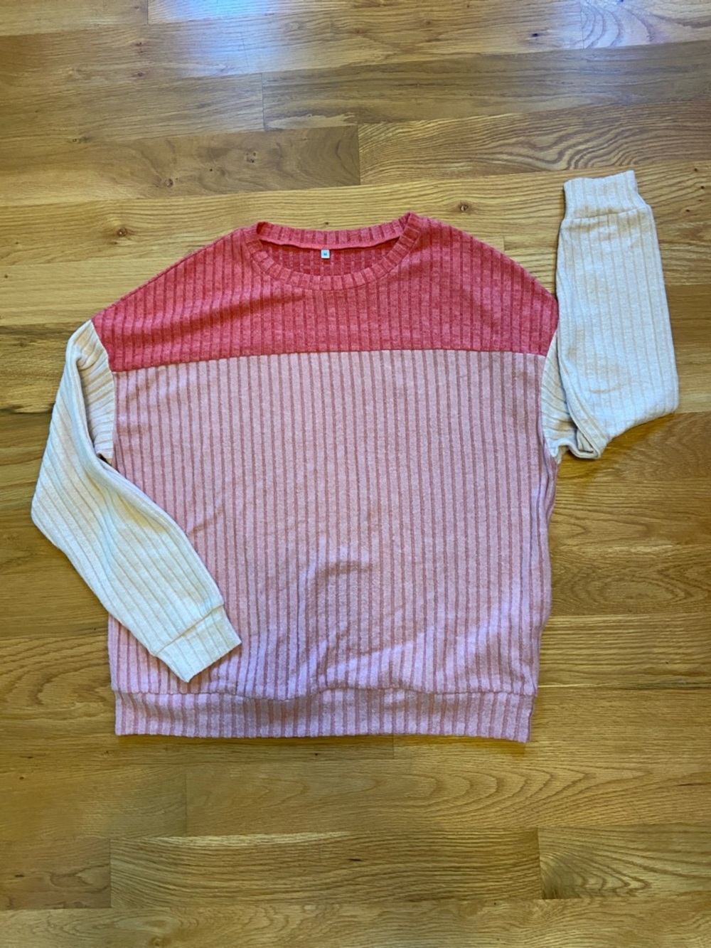 Colorblock Ribbed Sweater - Coral, Blush & Cream